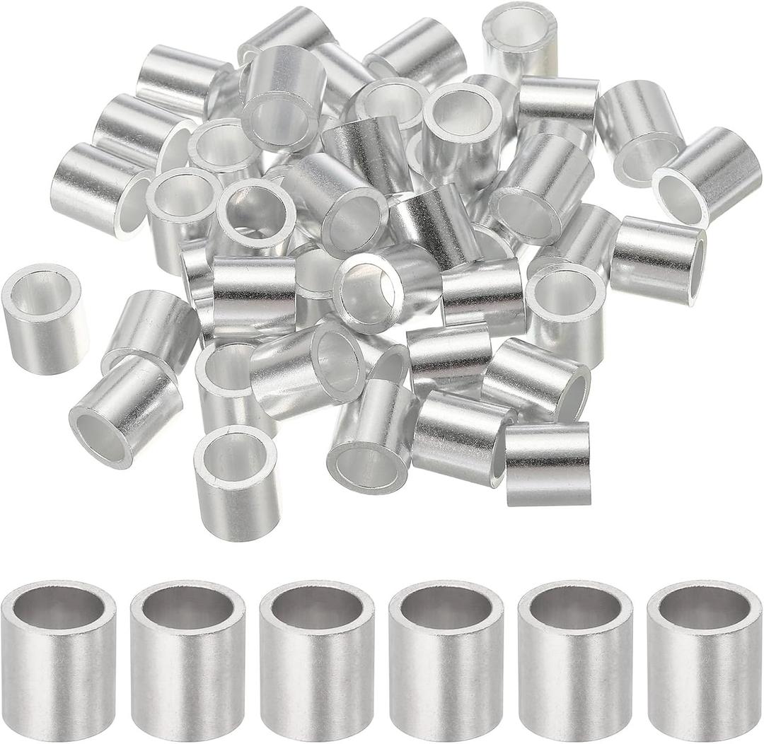uxcell 3/8"(10mm) Aluminum Crimping Loop Sleeve, Wire Rope Stop Sleeve Round Crimp Ferrules for Wire Rope and Cable Ferrule, Silver 50Pcs