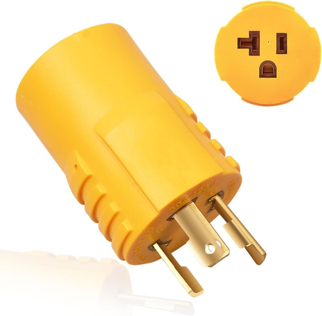 RV & Marine Generator Adapter -Shore Power NEMA L5-30P to 5-15R/5-20R, 30A Marine Plug to 110V 15A/120V 20A Household Outlet Converter, 3-Prong Locking Power Cord for RV and Boat Use