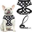PUPTECK Soft Mesh Dog Harness and Leash Set Pet Puppy Cat Comfort Padded Vest No Pull Harnesses, Checkered Black&White, L