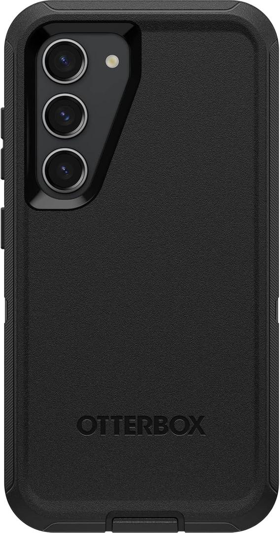 OtterBox Galaxy S23 Defender Series Case - Single Unit Ships in Polybag, Ideal for Business Customers - BLACK, rugged & durable, with port protection, includes holster clip kickstand