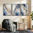Large Framed Abstract Blue and Gold Wall Art for Living Room, 3 Piece Modern Canvas Artwork for Walls, Contemporary Pictures Prints Paintings for Bedroom Hallway Wall Decor, 24x36 Inch, 24W" x 36H"x 3 Pcs