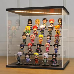 LANSCOERY LED Lighted Acrylic Display Case, 5 Tier Display Box for Collectibles and Action Figures, Clear Dustproof Organizer with Black Base  11.8x11x11.8inch