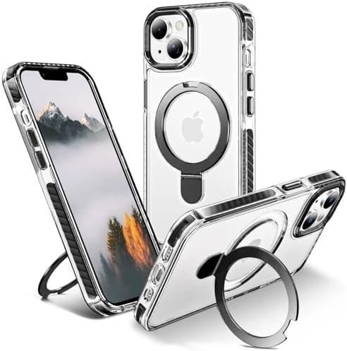 UMIONE for iPhone 11 Magnetic case with Stand and Finger Ring, Compatible with magsafe, Shockproof Transparent Hard Plate, Full Body case, Universal for Boys and Girls 6.1 - Black