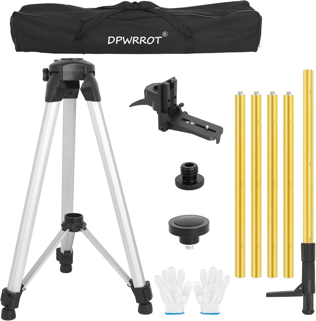 Telescoping Laser Level Pole with Tripod, 12Ft./3.7M Laser Level Tripod Include 1/4-Inch by 20-Inch Mount for Rotary and Line Laser Level, Laser Stand with 5/8-11 Threaded Adapter Laser