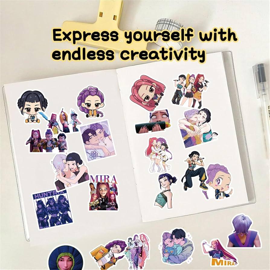 2 Pack Korean Idol Kpop Demon Movie Hunters Stickers, Anime Style Waterproof Vinyl Stickers for Teenagers and Adults for Laptop Skateboard Phone Guitar Travel Case Bike Party Decor Colorful