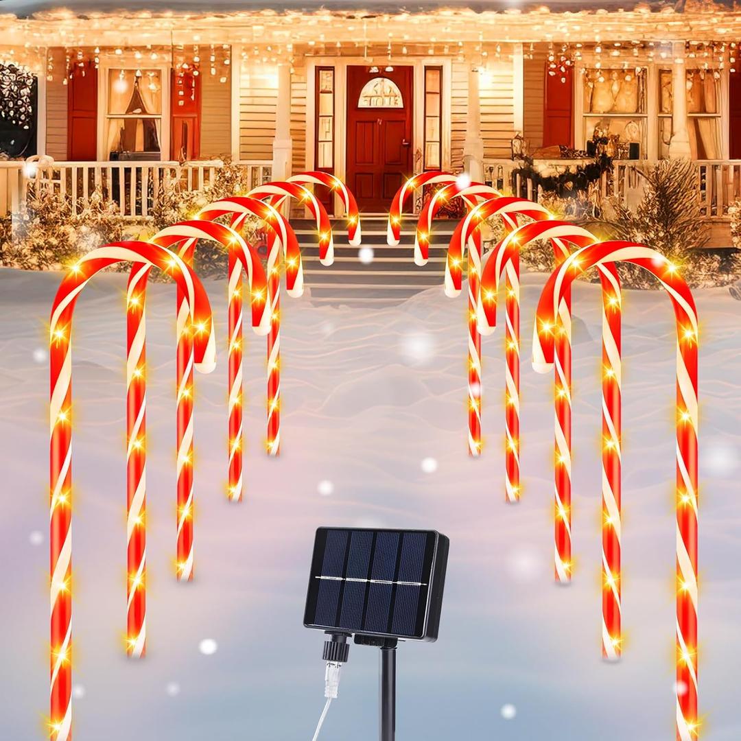 Brightown 20 Packs Solar Candy Cane Lights Outdoor Pathway, 8 Modes LED Outdoor Candy Cane Decorations Yard Lawn Driveway Walkway Sidewalk Christmas Decorations Outside (Red and White)