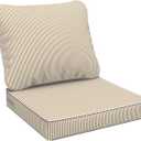Outdoor Deep Seat Cushions Set 24 x 24 Inch for Patio Furniture,Water Resistant Chair Cushions Replacement Includes Seat Cushion & Back Pillow for Couch Sofa, Wicker Chair - Stripe Beige