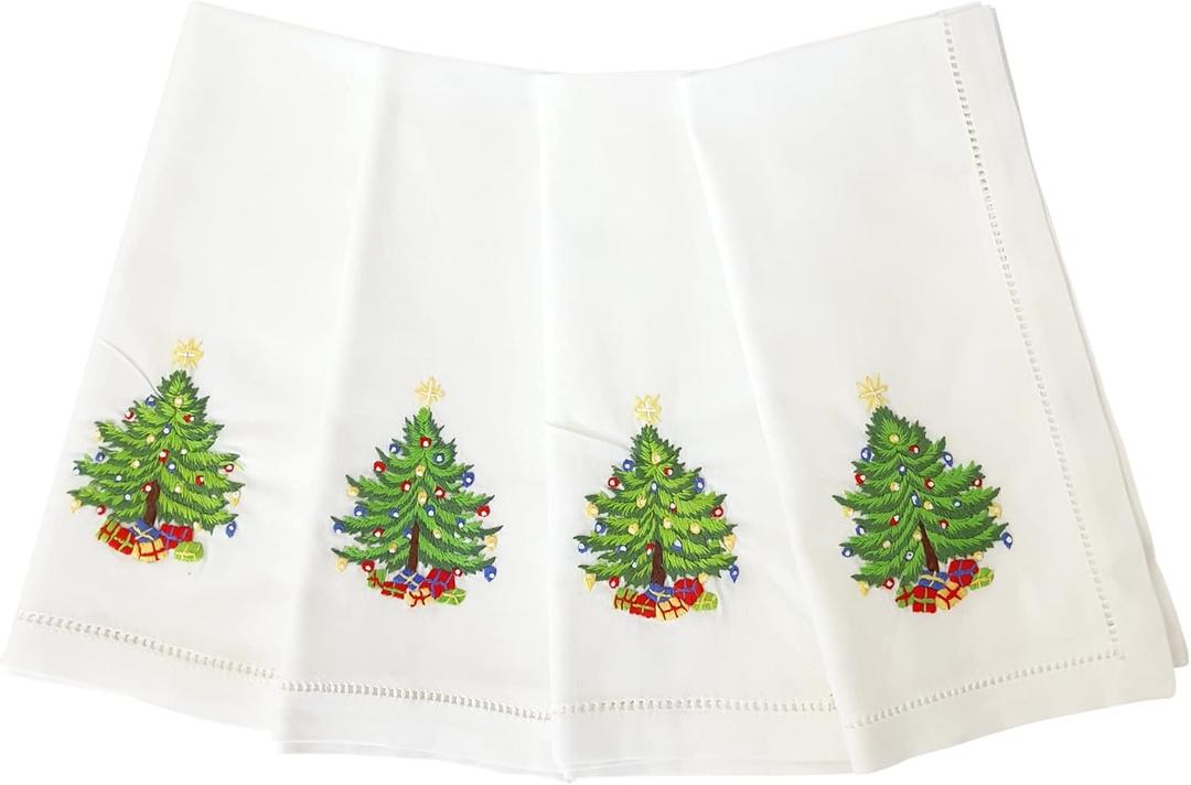 HCRAFT Embroidered Cotton Table Napkin, Cloth Napkins Set of 4 18"x18" Christmas Tree Napkin Square Fabric, Dining Room, Napkins Cloth Machine Washable, Christmas Napkins, Great Present Ideas