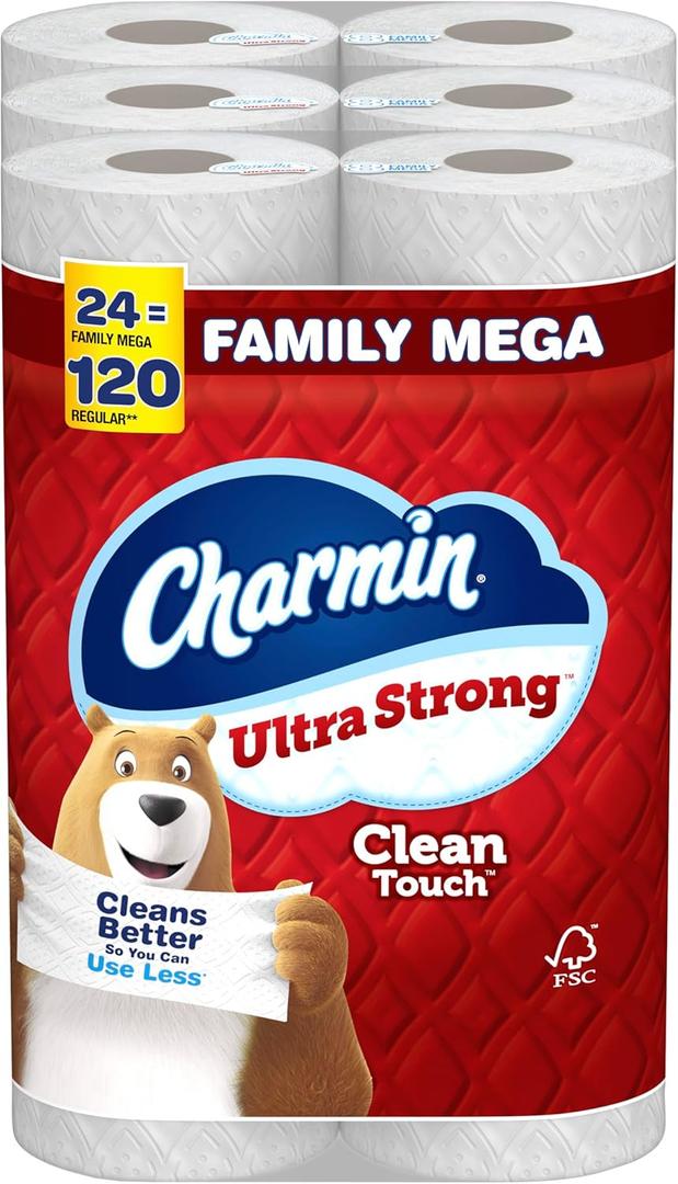 Charmin Ultra Strong Clean Touch Toilet Paper, 24 Family Mega Rolls Regular Rolls