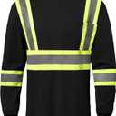 Hi Vis Safety Long Sleeve ShirtsHigh Visibility Class 3 T Shirts with Reflective Strips and Pocket, Quick Dry Mesh Construction Work Shirt for Men/Women (Black,XL)