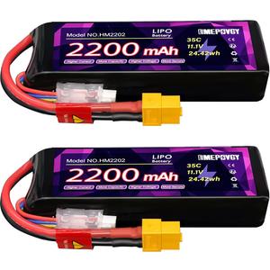 11.1V Lipo Battery Pack 3S 2200mAh 35C with XT60 Plug for FPV Drone Quadcopter RC Airplane Aircraft(2 Packs)