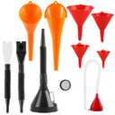 10 Pcs Automotive Funnels Set, Wide Mouth Fuel Funnels, Plastic Long Neck Oil Flexible Right Angle Funnelss, with Detachable Spout and Filter, Plastic Funnel Set for Water/Gasoline/Coolant/Engine Oil