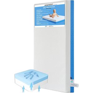 Dual Sided Comfort Gel Memory Foam Breathable Baby Bed Mattress for Crib, Premium for Infant and Toddler with Removable Outer Cover, White & Blue, Standard Size 52 x 27.5 x 5 Inches