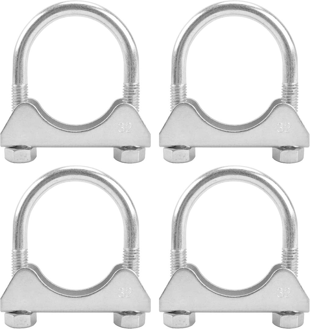 1.25" U Bolt Clamp, Muffler Exhaust Clamps,1-1/4 Inch Saddle Style Heavy Duty Mild Steel(4-Pack)