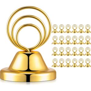 Fulmoon 24 Pcs Mini Table Number Holders Place Card Holders 1.5 Inch Steel Table Sign Stands for Wedding Graduation Reception Restaurant Home Photo Picture Office Memo(Gold)