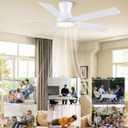52 Inch White Flush Mount Ceiling Fan with Light, 3CCT Dimmable LED, 6-Speed Remote Control, Reversible Motor,Quiet Low Profile Energy-Efficient for Bedroom & Living Room,ETL Listed