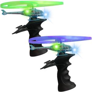 ArtCreativity Light Up Flying Helicopter Toys for Kids  Set of 2 with LED Lights, Handheld Launcher, Soars Over 8 Feet  Outdoor Indoor Party Favors, Birthday Gifts for Boys & Girls Ages 3+