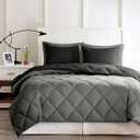 Madison Park Larkspur All Season Reversible Two Sides Down Alternative Comforter Set 3M Stain Release Comforters, Full/Queen, Black/Gray