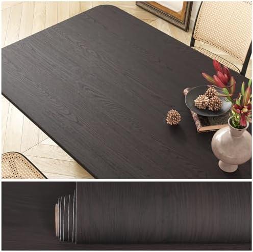 VEELIKE Thick Espresso Wood Contact Paper Peel and Stick Waterproof Dark Brown Wood Wallpaper for Countertops Table 15.7''x118'' Self Adhesive Wooden Grain Vinyl Wrap for Kitchen Cabinets Furniture
