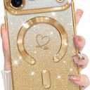 Bonoma Compatible with iPhone 17 Pro Max Case 2025 Support for MagSafe, Plating Heart Glitter Magnetic Case TPU Camera Protection Back Cover for Phone Case -Gold