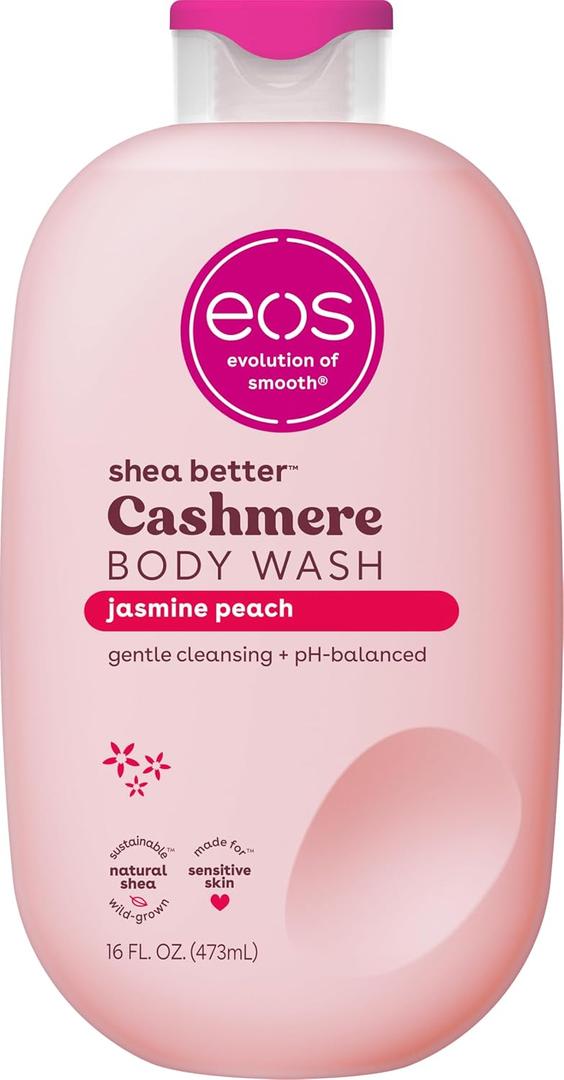 eos Cashmere Body Wash Jasmine Peach, Moisturizing Body Wash, Creamy Gel Formula, with Shea Butter, Glycerin, Vitamin E, pH Balanced, Sensitive Skin, Vegan, 16 fl oz, EXP: Unknown