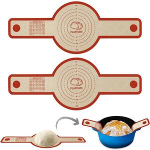 PLAPITATE Silicone Bread Sling for Dutch Oven Liner, 2 Pack Non-Stick, Easy Clean Reusable Silicone Baking Mat with Long Handles, Easy to Transfer Sourdough Bread, Red