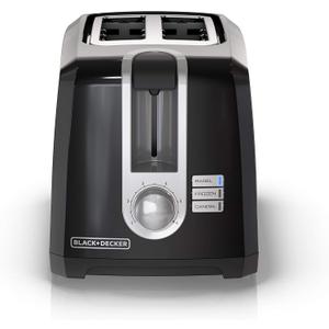 BLACK+DECKER 2-Slice Toaster, Extra Wide Slots for Bagels & Thick Bread, 6 Browning Settings, Removable Crumb Tray, Cancel Button, 850W, Black
