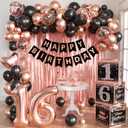 Rose Gold Sweet 16 Birthday Decorations for Girls - Sweet Sixteen Party Supplies Include 3pcs Balloon Boxes, Number 16 Foil Balloons, Fringe Curtains, Black Pink Garland Arch Kit - Photo Props