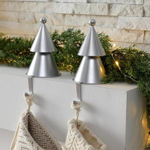 MorningRo 2 Pcs Silver Metal Christmas Stocking Holders for Mantle Neutral Christmas Tree Stocking Holder for Fireplace Mantle Xmas Decorations Indoor Holiday Decor