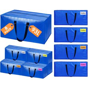8 Pack Extra Large Moving Bags, Heavy Duty Clothes Storage Totes Bags with ColorNote & Handles, Moving Boxes Alternative Packing Bags for Space Saving