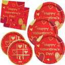 Gatherfun Valentine's Day Party Supplies Red Heart Love Disposable Paper Plates Napkins for Valentine's Day, Engagements, Anniversary, Birthday Party Serve 50