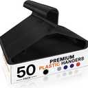 HOUSE DAY Black Plastic Hangers 50 Pack, Plastic Clothes Hangers with Built-in Hooks, Durable and Strong Plastic Coat Hangers for Closet, Space Saving Clothing Hanger for Shirts, Coats, Skirt, Dress