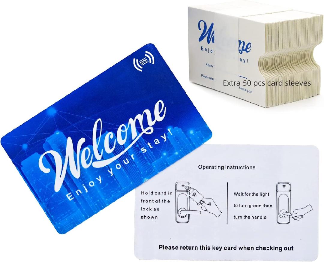 Hotel Motel RFID Contactless Key Card with Envelopes Sleeve Welcome Enjoy Your Stay Compatible with SAFLOK, KABA, ONITY, Miwa, ILCO and SECURELOX(200 Pack Cards+50 Sleeves)