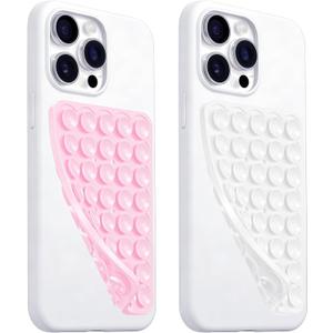 Anteel 2 Pack Silicone Suction Cup Phone Case Mount Double Sided, Hands-Free Silicon Phone Grip with Higher Suction Power for Selfies and Videos, Non Slip Phone Accessories (LightPink&White)