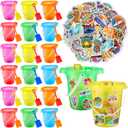 18 Set 7.5 Inch Sand Buckets with Shovels for Kids with Hawaiian Stickers Pool and Swim Toys for Kids Toddler Sand Pails Set for Summer Outdoor Beach Fun for Children