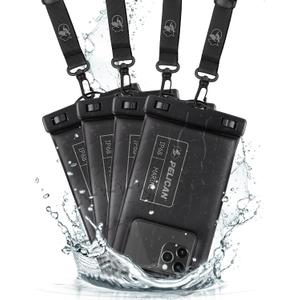 Pelican 4 Pack Marine - IP68 Waterproof Phone Pouch (Regular Size) Floating Waterproof Phone Case - Beach Cruise Ship Travel Essentials - Works with All Phones - Detachable Lanyard - Black