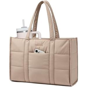 LOVEVOOK Laptop Bag for Women, Puffer Tote Bag for Work 15.6 Inch Large Computer Briefcase for Teacher Nurse, Quilted Lightweight Casual Shoulder Bag For Travel, Daily