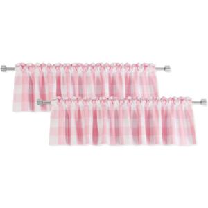 2 Pack Buffalo Check Valances for Windows Living Room 18 inches Long Classic Gingham Plaid Bedroom Bathroom Rod Pocket Country Farmhouse Kitchen Window Curtain Valances - 54"x18" Pink & White
