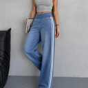 Cicy Bell Womens Pull On Jeans Wide Leg Stretchy Side Striped Denim Pants (Blue, M)