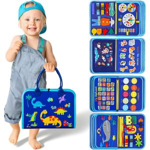 Toddler Montessori Busy Board Toys for Little Boy Gifts: Educational Preschool Learning Travel Toys, Busy Book Learning Sensory Toys for Toddler Boys, Boys Dinosaur Christmas Birthday Gifts (Blue)
