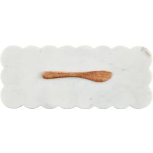 Mud Pie Scallop Marble Board Set, White, 12" x 5"