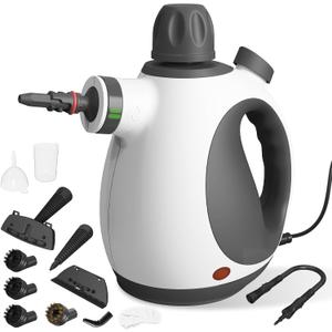 Handheld Steam Cleaner, Pressurized Multi-Purpose Natural Steamer with 11 pcs Accessories, Steamer for Cleaning Car, Bathroom Counter Top, Shower, Upholstery, Couch, Tile Grout, Window, Grease