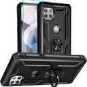 for Motorola One 5G Ace Phone Case, Moto One 5G Ace Case with HD Screen Protector, [Military Grade 16ft. Drop Tested] Ring Shockproof Protective Phone Case for Motorola One 5G UW Ace,Black