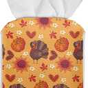 Turkey Pumpkin Tissue Box Cover Holder Square Facial Tissue Case Facial Paper Organizer Dispenser for Bathroom Bedroom Living Room Decor Thanksgiving PU Leather Napkin Boxes Covers