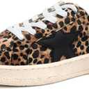 Niluber Star Sneakers for Women Low Top Comfortable Cushioned White Gold Sliver Leopard Platform Sneakers Lace Up Red Glitter Platform Party Shoes (8)