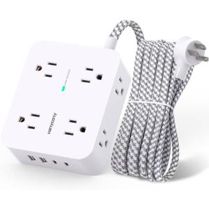 Surge Protector Power Strip - HANYCONY 8 Outlets 4 USB (2 USB C) Charging Ports, Multi Plug Outlet Extender, 5Ft Braided Extension Cord, Flat Plug Wall Mount Desk Charging Station for Home Office ETL (White)