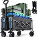 Collapsible Wagon Cart Foldable with Breakes - 360 LBS Heavy Duty Folding Grocery Cart with All Terrain Wheels & Brakes, for Shopping, Beach, Camping, Sports, Garden & Fishing