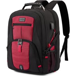 LOVEVOOK Travel Laptop Backpack Waterproof Anti Theft Backpack with Lock and USB Charging Port Large 17-17.3 Inch Computer Business Backpack for Women Men Red