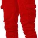 Men's Casual Stylish Straight Slim Fit Jeans Young Hiphop Skinny Denim Pants (Red) Size 34
