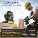 Battery Operated Fan for Dewalt 20V Max battery, Portable Fan with AC Adapter & LED Lights, 4 Speeds & Hook, Cordless/Camping/Battery Powered fan, for Outdoor Jobsite (Battery Not Included)